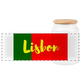 Lissabon Stadt in portugiesischen Flaggenfarben - Panorama Keksdose mit Holzdeckel - Weiß - Vorne