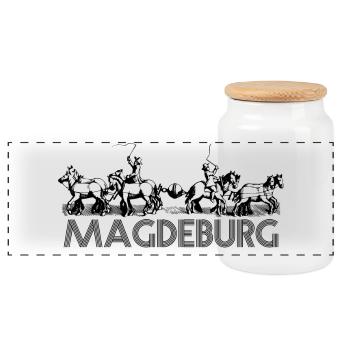Magdeburg - Guericke Experiment - Panorama Keksdose mit Holzdeckel - Weiß - Vorne