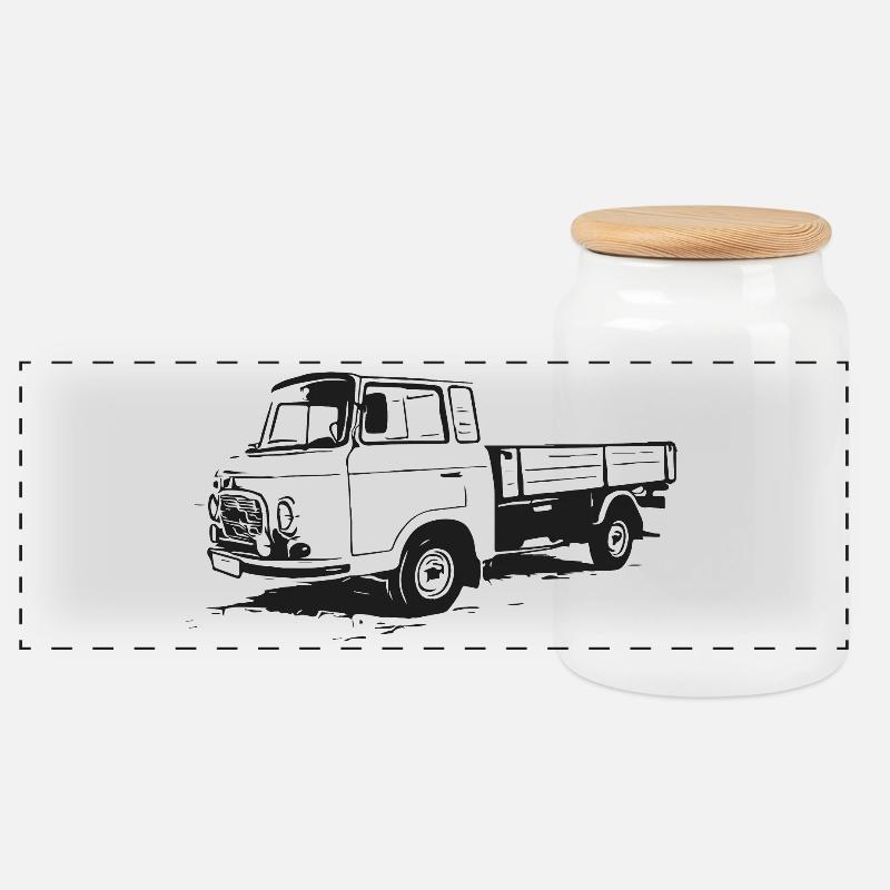Barkas Pritsche - Pritschenwagen - Panorama Keksdose mit Holzdeckel - Weiß