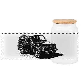 Lada Niva - Boîte à biscuits avec couvercle en bois - blanc - Devant