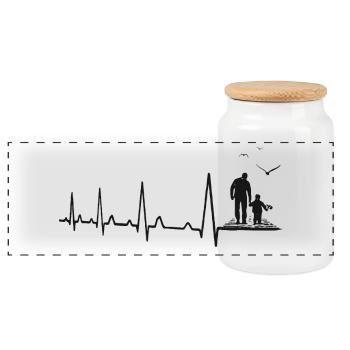 Father and Son Daughter Child Heartbeat - Panoramic Cookie Jar with Wooden Lid - white - Front