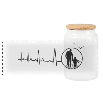 Heartbeat Father and Son Daughter Heartbeat - Panoramic Cookie Jar with Wooden Lid - white - Front