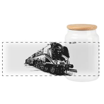 18201 Locomotive Steam Locomotive 18 201 - Panoramic Cookie Jar with Wooden Lid - white - Front