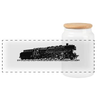Steam locomotive 44 508 DB - Panoramic Cookie Jar with Wooden Lid - white - Front