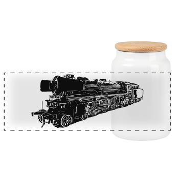 Steam locomotive 01 180 - Panoramic Cookie Jar with Wooden Lid - white - Front