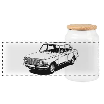 Wartburg P 353 | Silhouette - Panorama Keksdose mit Holzdeckel - Weiß - Vorne