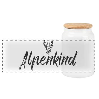 Alpenkind - Alpenkind Schriftzug - Panorama Keksdose mit Holzdeckel - Weiß - Vorne