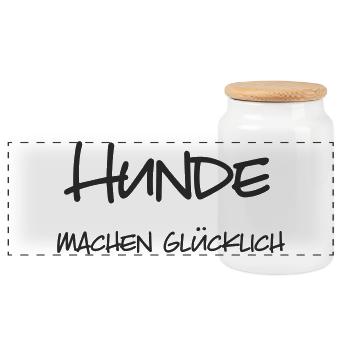 Hunde machen glücklich - Panorama Keksdose mit Holzdeckel - Weiß - Vorne