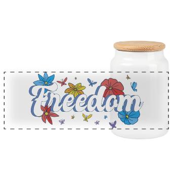 Freedom Flowers Butterflies Freedom Design - Panoramic Cookie Jar with Wooden Lid - white - Front