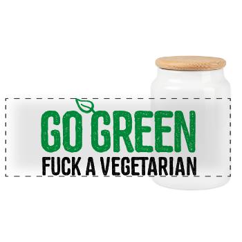 Anti Vegetarian Griller Go green fuck a vegetarian - Panoramic Cookie Jar with Wooden Lid - white - Front