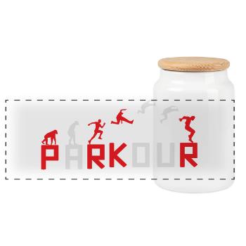 Evolution of Running Sequence Design - Panoramic Cookie Jar with Wooden Lid - white - Front