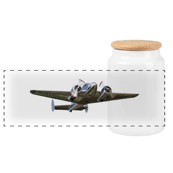 Beechcraft 18 - Panorama Keksdose mit Holzdeckel - Weiß - Vorne