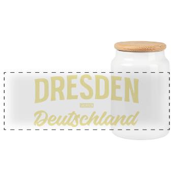 Dresden Retro Font Print - Panoramic Cookie Jar with Wooden Lid - white - Front
