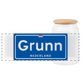Grunn (Groningen) place name sign - Panoramic Cookie Jar with Wooden Lid - white - Front
