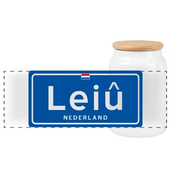 Leiu (Leiden) town sign - Panoramic Cookie Jar with Wooden Lid - white - Front