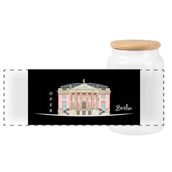 Berlin, Oper unter den Linden, Drawing - Panoramic Cookie Jar with Wooden Lid - white - Front