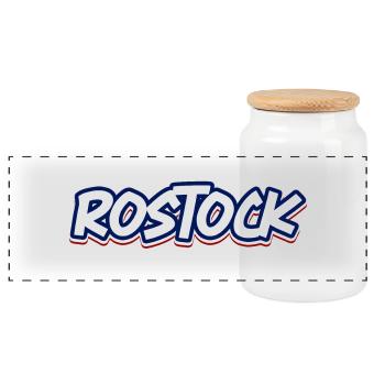 Rostock Schriftzug in blau weiss rot - Panorama Keksdose mit Holzdeckel - Weiß - Vorne