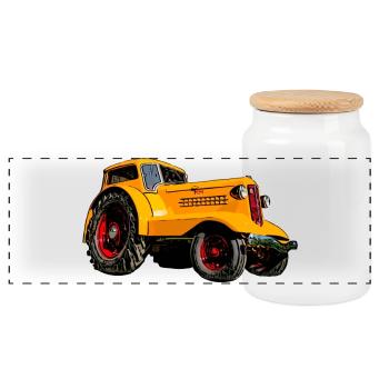 UDLX Tractor - Panoramic Cookie Jar with Wooden Lid - white - Front