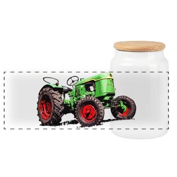 Alter Deutz Traktor D25 - Panorama Keksdose mit Holzdeckel - Weiß - Vorne