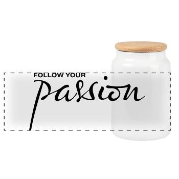 follow your passion - Panoramic Cookie Jar with Wooden Lid - white - Front