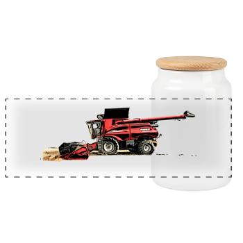 Erntemaschine Case M Traktor - Panorama Keksdose mit Holzdeckel - Weiß - Vorne
