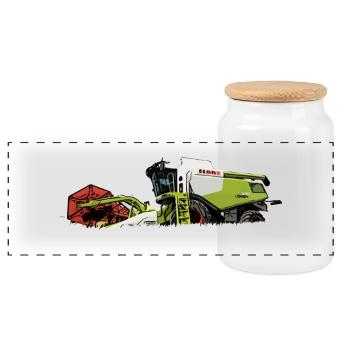 Mähdrescher Claas 630 - Panorama Keksdose mit Holzdeckel - Weiß - Vorne