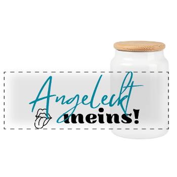 Licked mine, licked is mine, funny - Panoramic Cookie Jar with Wooden Lid - white - Front