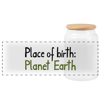 Place of birth: Planet Earth - Panoramic Cookie Jar with Wooden Lid - white - Front