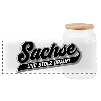 Sachse und Stolz drauf | Farben änderbar - Panorama Keksdose mit Holzdeckel - Weiß - Vorne