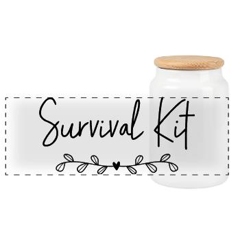 Survival Kit - Panorama Keksdose mit Holzdeckel - Weiß - Vorne