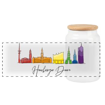 Regenbogen-Stadtlandschaft Aquarell - Panorama Keksdose mit Holzdeckel - Weiß - Vorne