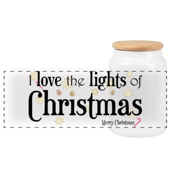 J’aime les lumières de Noël, Anglais - Boîte à biscuits avec couvercle en bois - blanc - Devant