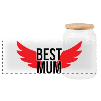 Best Mom - Mother's Day - Panoramic Cookie Jar with Wooden Lid - white - Front