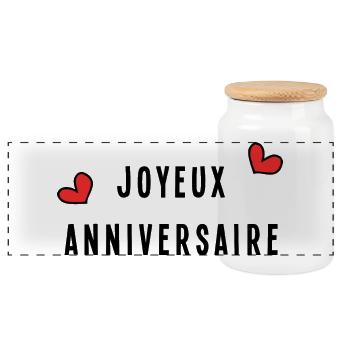 HEART. HAPPY BIRTHDAY. HAPPY BIRTHDAY - Panoramic Cookie Jar with Wooden Lid - white - Front