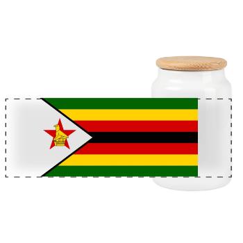 Zimbabwe - Panoramic Cookie Jar with Wooden Lid - white - Front