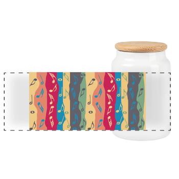 Music Notes Madras Stripes - Panoramic Cookie Jar with Wooden Lid - white - Front