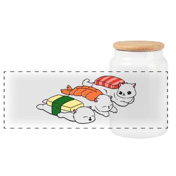 Meow Sushi - Panoramic Cookie Jar with Wooden Lid - white - Front