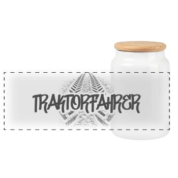 Tractor driver - Panoramic Cookie Jar with Wooden Lid - white - Front