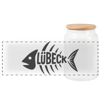 Lübecker Fischgrät - Panorama Keksdose mit Holzdeckel - Weiß - Vorne