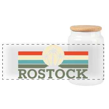 Rostock Retro Palms - Panoramic Cookie Jar with Wooden Lid - white - Front