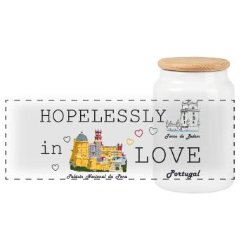 Portugal Amour, Dessin Palacio Pena, Tour de Belém - Boîte à biscuits avec couvercle en bois - blanc - Devant