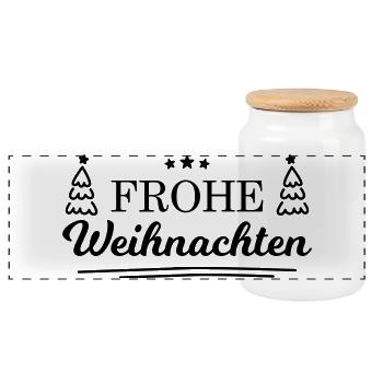 Frohe Weihnachten! - Panorama Keksdose mit Holzdeckel - Weiß - Vorne