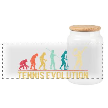 Tennis Evolution Evolution Graphic Design - Panoramic Cookie Jar with Wooden Lid - white - Front