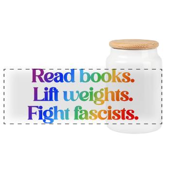 Read books. Lift weights. Fight fascists. - Panorama Keksdose mit Holzdeckel - Weiß - Vorne