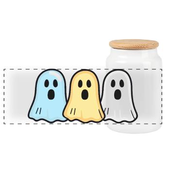 Geister Halloween Witzig Team - Panorama Keksdose mit Holzdeckel - Weiß - Vorne