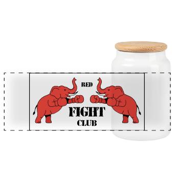 Duel of two red elephants - Panoramic Cookie Jar with Wooden Lid - white - Front