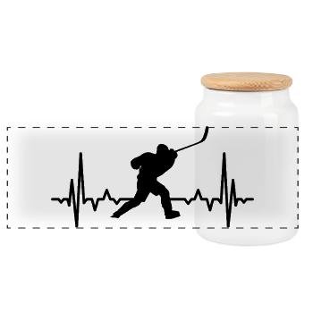 Eishockey Liebhaber Herzklopfen - Panoramic Cookie Jar with Wooden Lid - white - Front