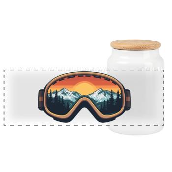 Skibrille mit Bergpanorama & Sonnenuntergang - Panorama Keksdose mit Holzdeckel - Weiß - Vorne