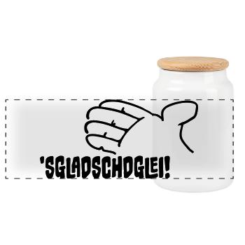 Sgladschdglei! Es klatscht gleich! - Panorama Keksdose mit Holzdeckel - Weiß - Vorne