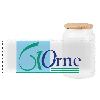 Orne 61 logo - Panoramic Cookie Jar with Wooden Lid - white - Front